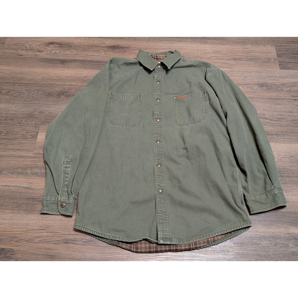 Carhartt Flannel Lined Canvas Shirt Jacket Mens M Moss Green S06 Workwear